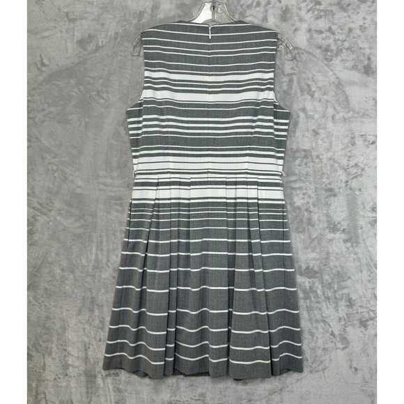 Calvin Klein Dress Womens 12 Gray White Stripe Fit & Flare Sleeveless Career - Picture 2 of 11